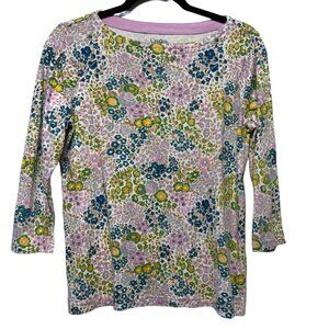 Croft & Barrow Violet Green Floral Boat Neck 3/4 Sleeve Top S